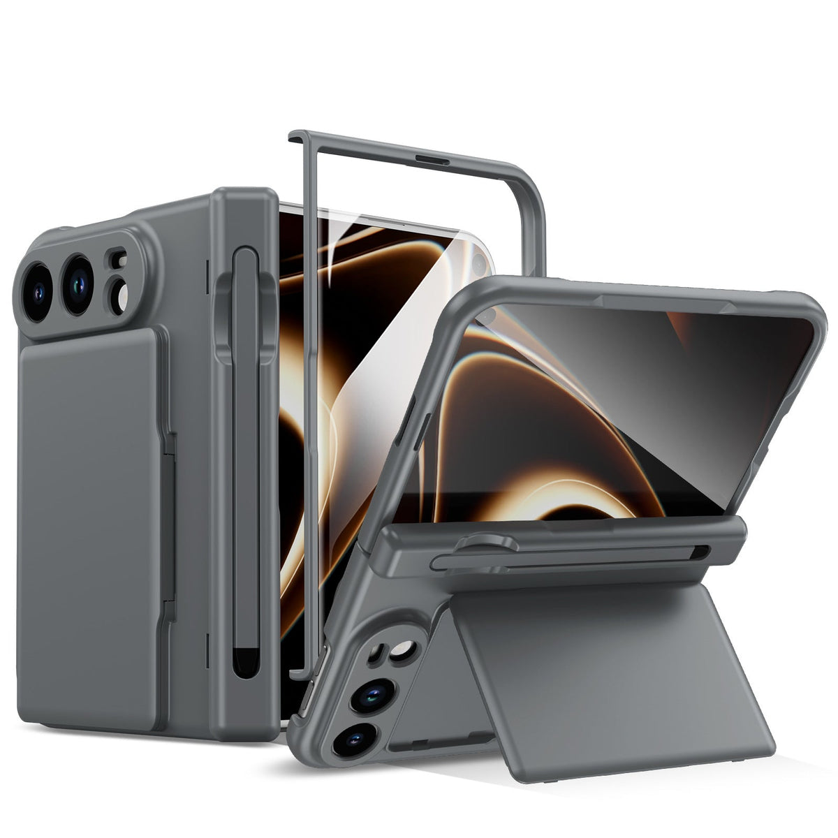ZEERA FoldFolio Pro Hülle für iPhone Duo: 2-Karten-Portemonnaie-Hülle mit Standfunktion, Stift, Displayschutz & Scharnierschutz