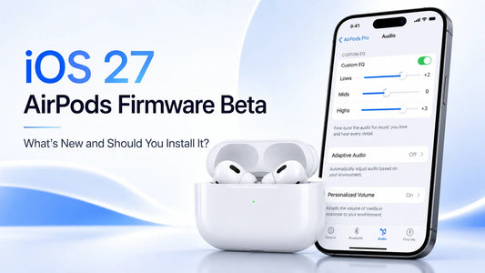 iOS 27 AirPods firmware beta Custom EQ shown on an iPhone with AirPods Pro