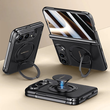 ZEERA FoldFlex Pro Case for iPhone Duo: MagSafe Ring Stand with Auto-Retracting Silicone Finger Strap & Hinge Protection