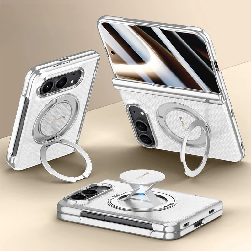 ZEERA FoldFlex Pro Case for iPhone Duo: MagSafe Ring Stand with Auto-Retracting Silicone Finger Strap & Hinge Protection