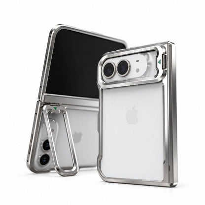 ZEERA FoldFrame Pro Case for iPhone Duo: Aluminum Bumper Case with Camera Kickstand & Magnetic Hinge Protection