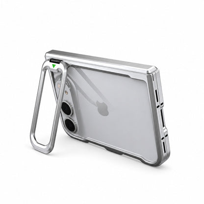 ZEERA FoldFrame Pro Case for iPhone Duo: Aluminum Bumper Case with Camera Kickstand & Magnetic Hinge Protection