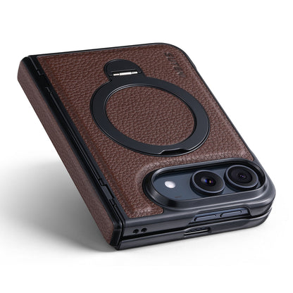 ZEERA FoldGrain Pro Case for iPhone Duo: Pebbled Leather MagSafe Case with Hinge Protection, Built-In Screen Protector & Kickstand