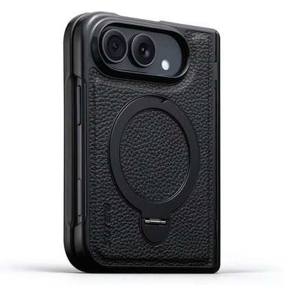 ZEERA FoldGrain Pro Case for iPhone Duo: Pebbled Leather MagSafe Case with Hinge Protection, Built-In Screen Protector & Kickstand