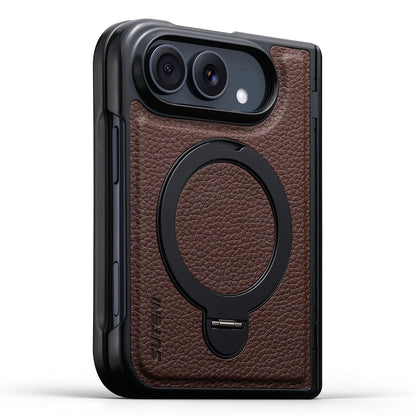 ZEERA FoldGrain Pro Case for iPhone Duo: Pebbled Leather MagSafe Case with Hinge Protection, Built-In Screen Protector & Kickstand