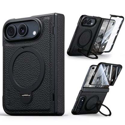 ZEERA FoldGrain Pro Case for iPhone Duo: Pebbled Leather MagSafe Case with Hinge Protection, Built-In Screen Protector & Kickstand