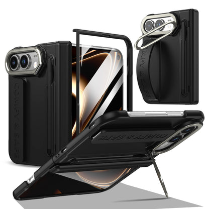 ZEERA FoldGrip Pro（iPhone DuoおよびGalaxy Z Fold8用）：カメラキックスタンド、リストストラップ、スタイラス付きヒンジケース