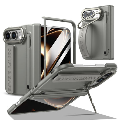 ZEERA FoldGrip Pro（iPhone DuoおよびGalaxy Z Fold8用）：カメラキックスタンド、リストストラップ、スタイラス付きヒンジケース
