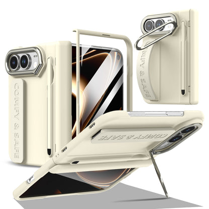 ZEERA FoldGrip Pro（iPhone DuoおよびGalaxy Z Fold8用）：カメラキックスタンド、リストストラップ、スタイラス付きヒンジケース
