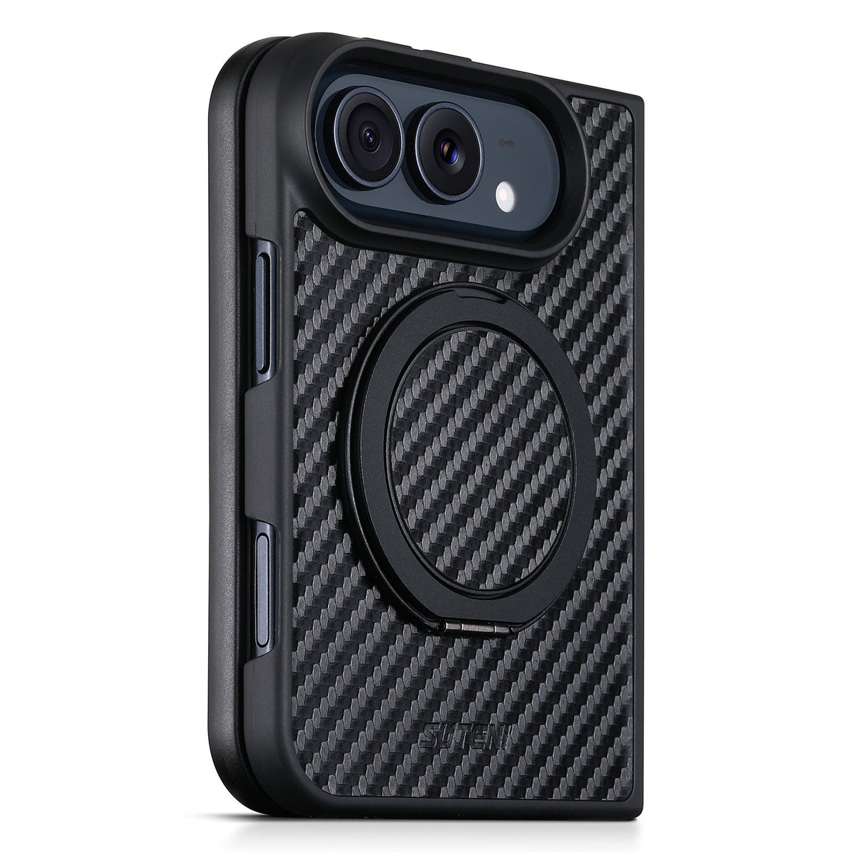 ZEERA FoldMatrix Pro Case for iPhone Duo: Bold Weave Carbon Fiber-Style PC MagSafe Case with 360° Rotating Kickstand