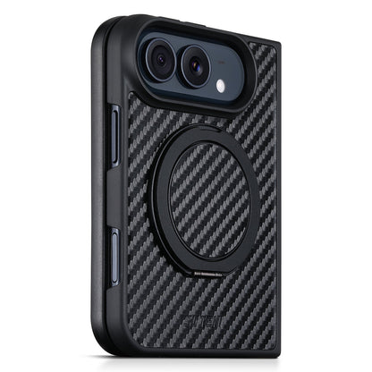 ZEERA FoldMatrix Pro Case for iPhone Duo: Bold Weave Carbon Fiber-Style PC MagSafe Case with 360° Rotating Kickstand