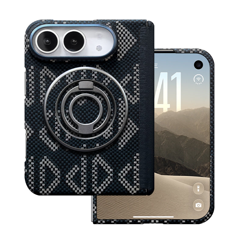 ZEERA FoldShield Pro Case for iPhone Duo: 1mm Ultra-Thin Aramid Fiber MagSafe Case with Auto-Retracting Leather Hinge Cover
