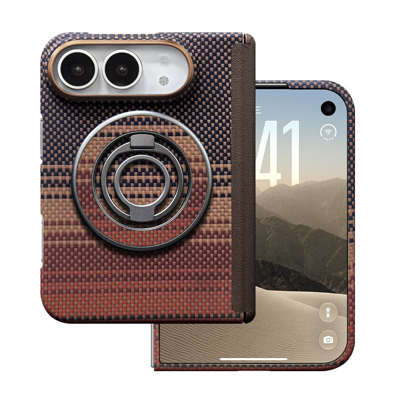 ZEERA FoldShield Pro Case for iPhone Duo: 1mm Ultra-Thin Aramid Fiber MagSafe Case with Auto-Retracting Leather Hinge Cover