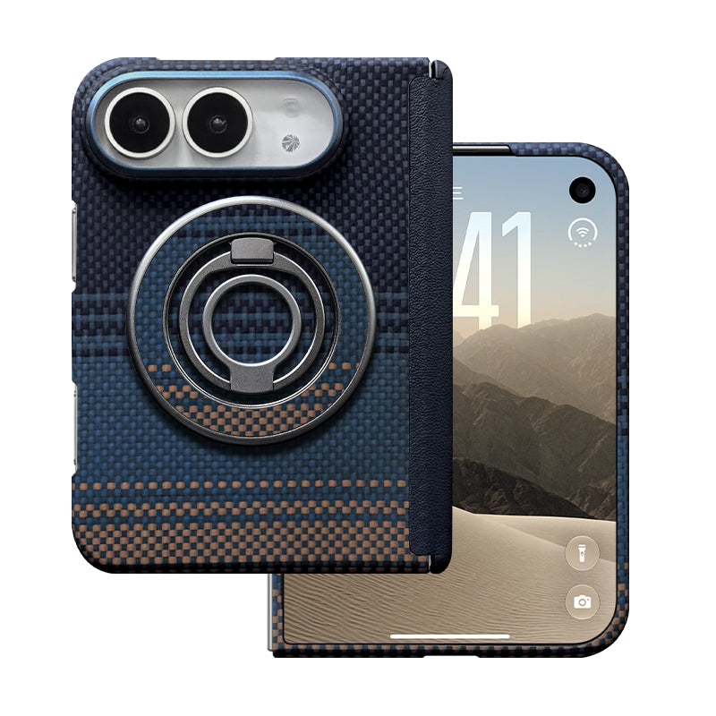 ZEERA FoldShield Pro Case for iPhone Duo: 1mm Ultra-Thin Aramid Fiber MagSafe Case with Auto-Retracting Leather Hinge Cover