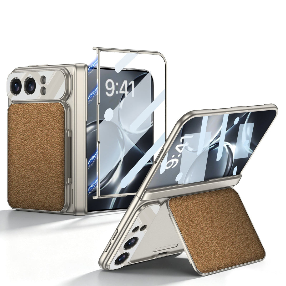 ZEERA FoldWallet Pro Case for iPhone Duo: 2-Card Vegan Leather Wallet Kickstand Case with Screen Protector & Hinge Protection