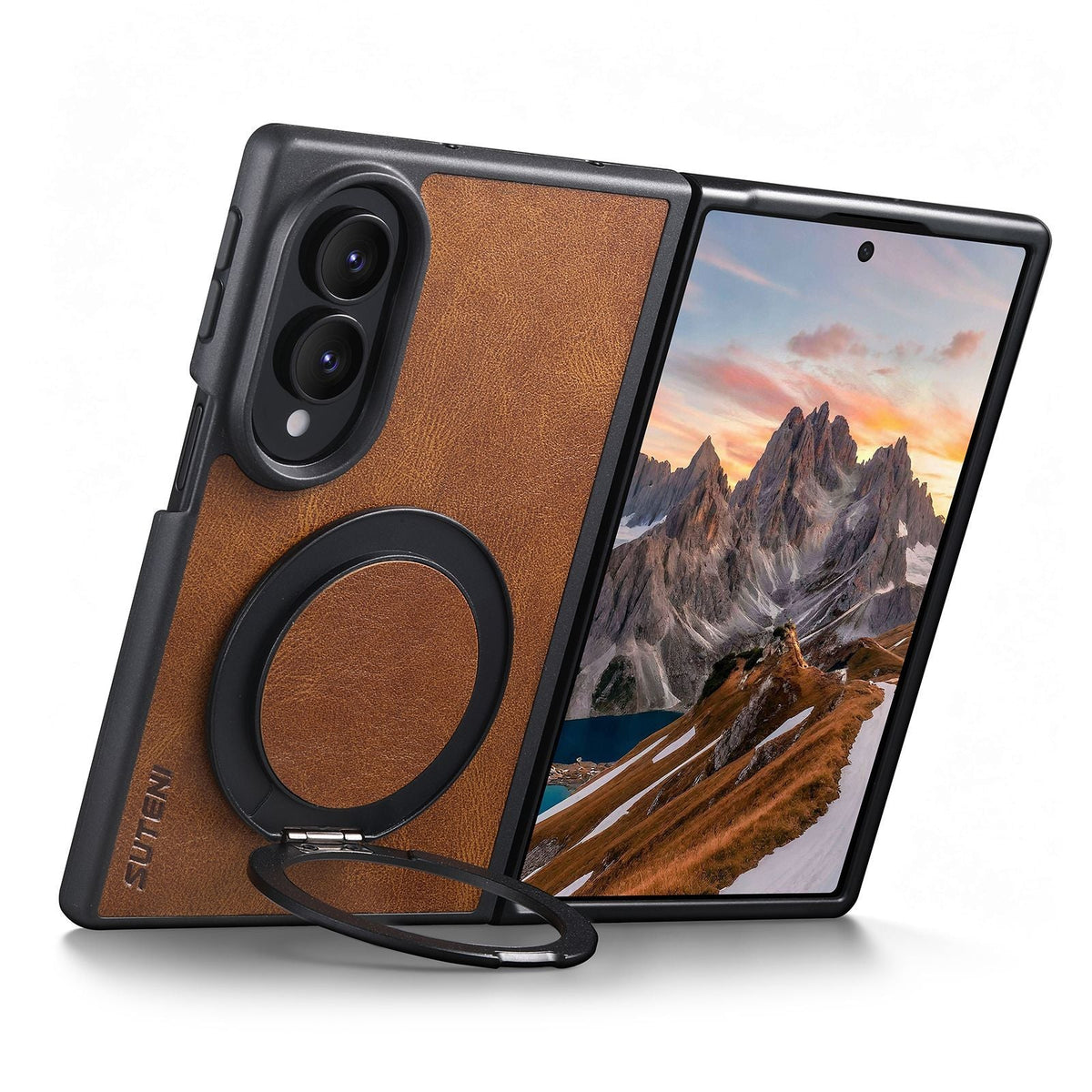 ZEERA FoldLuxe Pro Case for iPhone Duo: Oil-Wax Textured Leather MagSafe Case with 360° Rotating Kickstand