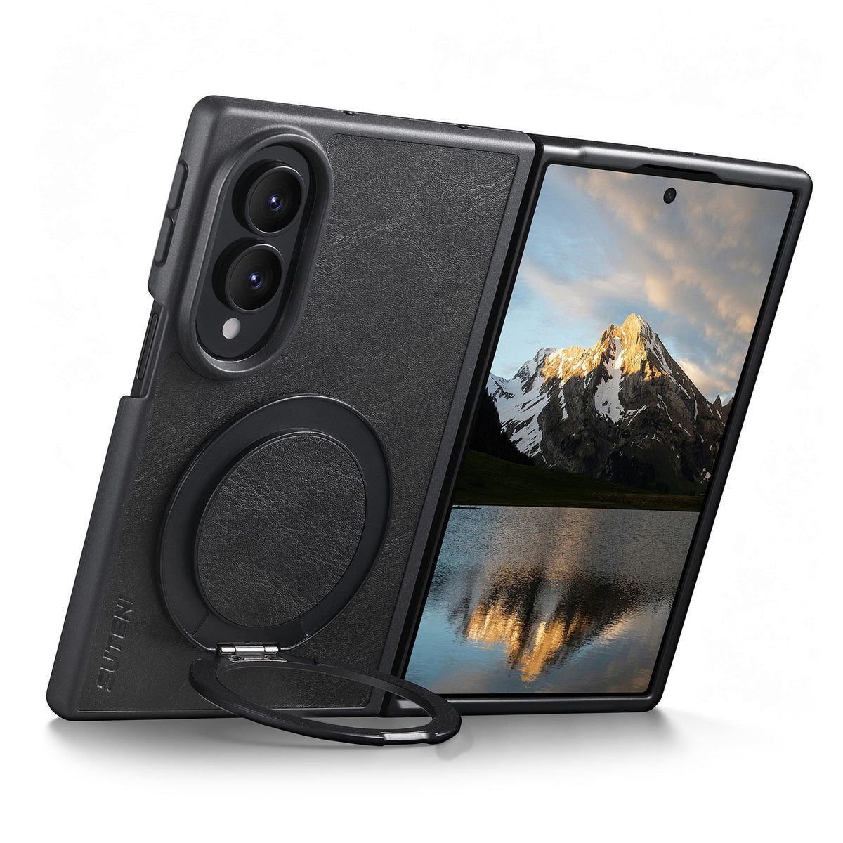 ZEERA FoldLuxe Pro Case for iPhone Duo: Oil-Wax Textured Leather MagSafe Case with 360° Rotating Kickstand