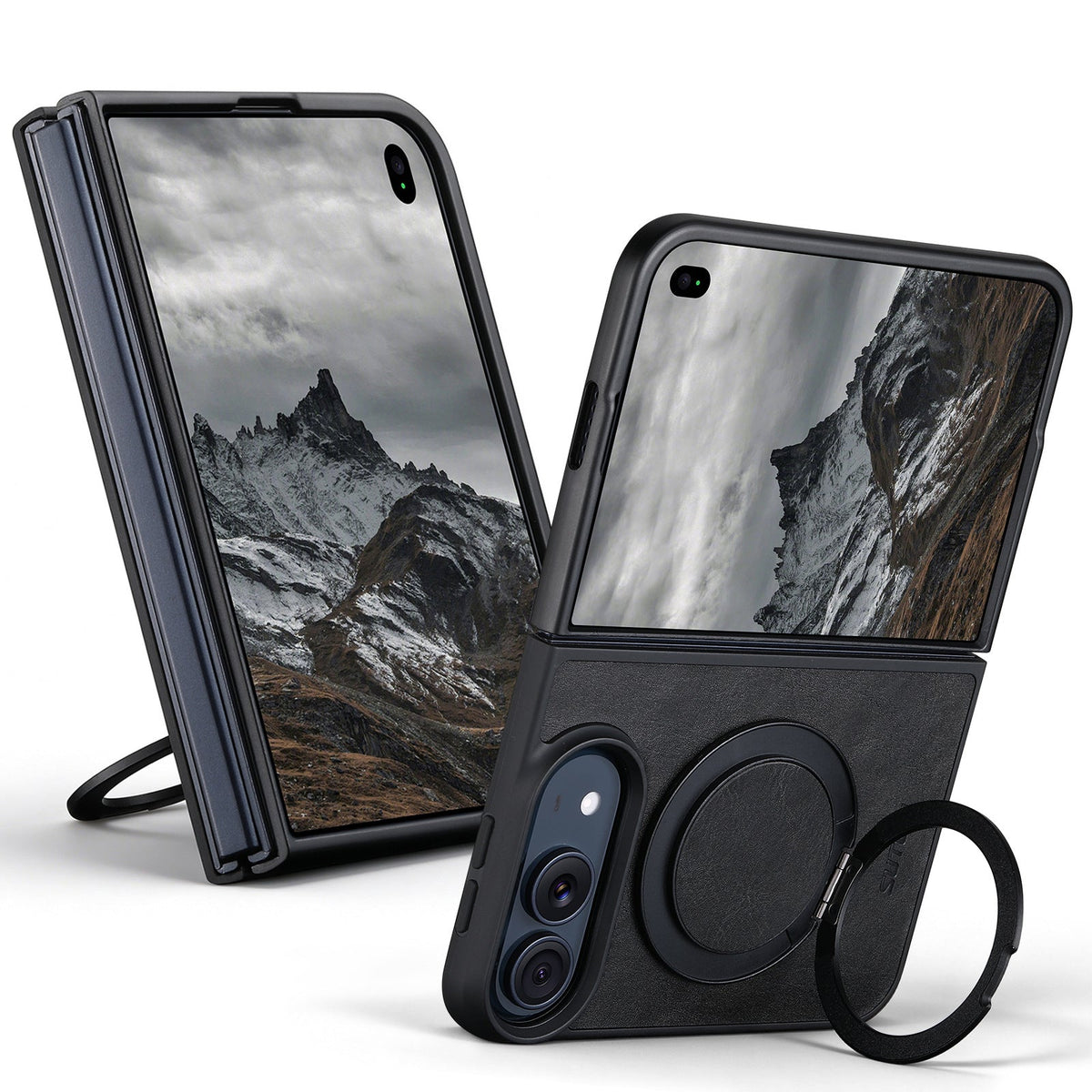 ZEERA FoldLuxe Pro Case for iPhone Duo: Oil-Wax Textured Leather MagSafe Case with 360° Rotating Kickstand
