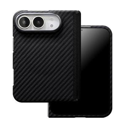 ZEERA FoldShield Pro Case for iPhone Duo: 1mm Ultra-Thin Aramid Fiber MagSafe Case with Auto-Retracting Leather Hinge Cover