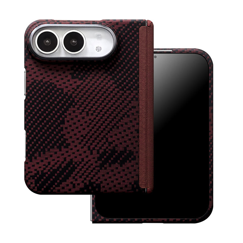 ZEERA FoldShield Pro Case for iPhone Duo: 1mm Ultra-Thin Aramid Fiber MagSafe Case with Auto-Retracting Leather Hinge Cover