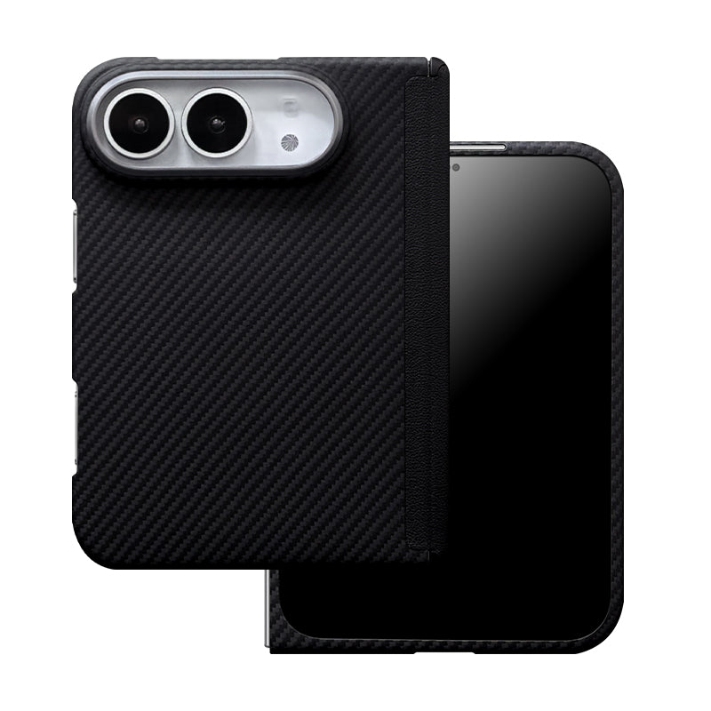 ZEERA FoldShield Pro Case for iPhone Duo: 1mm Ultra-Thin Aramid Fiber MagSafe Case with Auto-Retracting Leather Hinge Cover