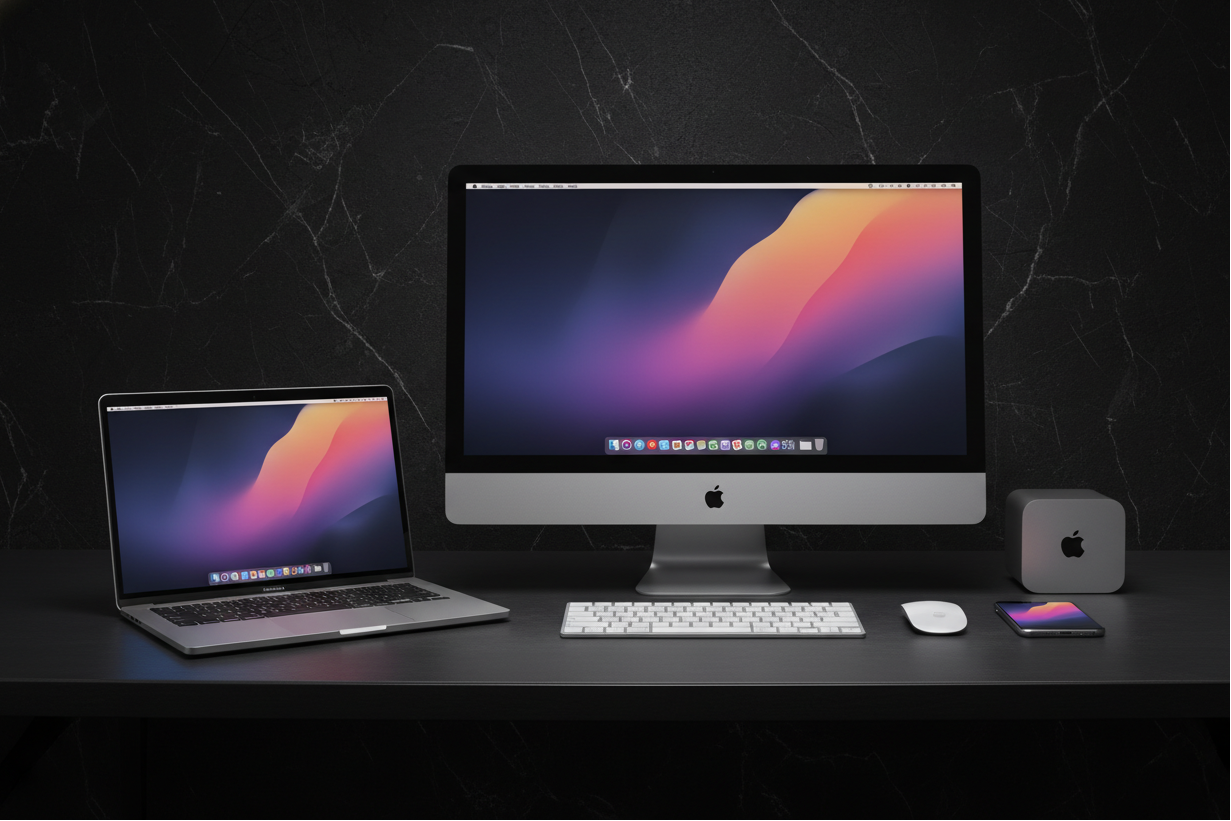 Mac mini比例尺寸不对，背景改为黑色石材，有纹理。